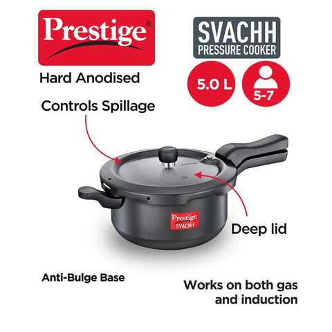 Prestige Svachh, 20278, 5 L, Sr. Pressure Pan, With Deep Lid For Spillage Control, Outer Lid, Aluminium, Black, 5 Liter