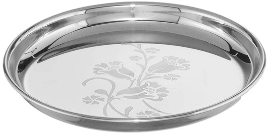 Stainless Steel Buffet Plate, Silver Elegant Flower Printed, Durable Quality, Durable Serving Plate in Home, Buffets, Parties, Special Occasions