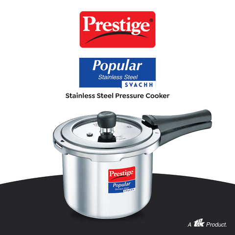 Prestige 3 Litre Stainless Steel Popular Svachh Outerlid Pressure Cooker | Deep lid for spillage control|Gas & Induction Compatible|Controlled Gasket Release System|5 Years warranty|ISI Certified