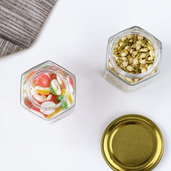 Hexagon Shape Glass Jar 100 ml | Stylish Storage Container for Spices, Honey & Dry Fruits