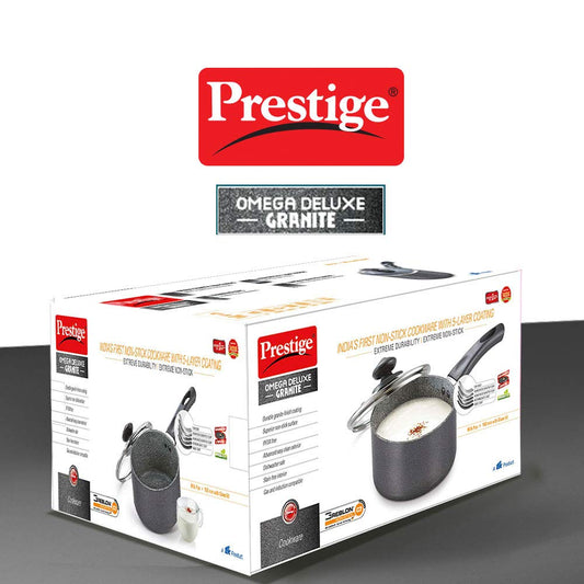 Prestige Omega Deluxe Granite Milk Pan 18 Cm with Lid, 2.25 L (Aluminium),Non-Stick, 2.25 Liter