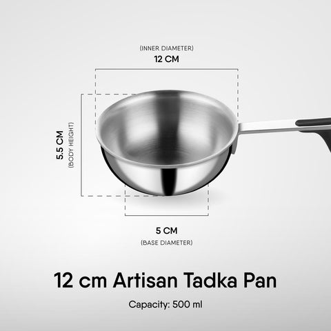 Stahl Artisan Triply Stainless Steel Tadka Pan, Induction pan, 500 ml, 12 cm