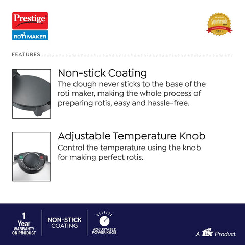 Prestige PRM 3.0 900-Watt Roti Maker - Non-Stick Surface, Silver
