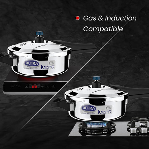Ultra Triply Krono Pressure Cooker 3.5 Litre | Whistle Counter | Spillage Control | AISI 304 Food Grade Stainless Steel Cooker | 5 Years Warranty | Cooks Fast & Saves Gas | SCTS Technology