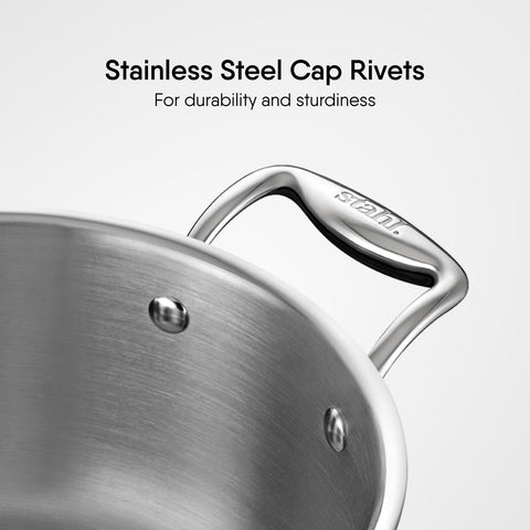 Stahl Triply Stainless Steel Sauce Pot with Lid | Stainless Steel Belly Casserole | Tri Ply Biryani Pot with Induction Base | Artisan 4180, Dia 20 cm, 3.2 L (Serves 4 People)