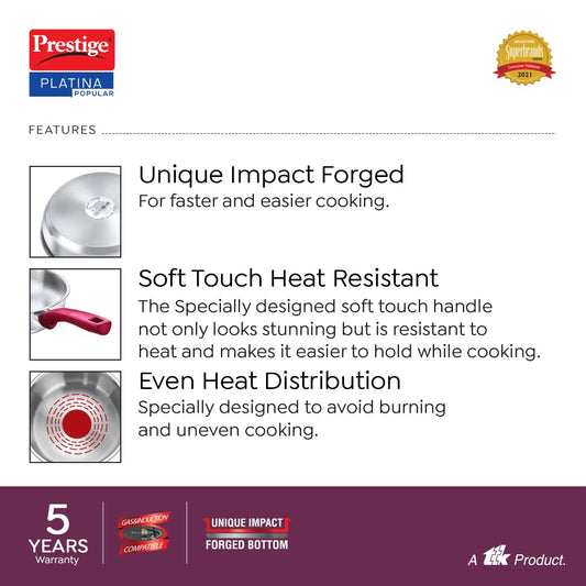 Prestige Platina Popular Stainless Steel Gas and Induction Compatible Fry Pan, 240 mm