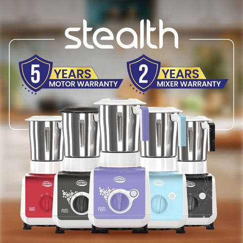 ULTRA Stealth neo MixerGrinder,750W,AISI304 Food Grade SS Jars &Blades,Serrated Stainless Steel Blades,Lesser noise,ABS Body,3Jars Small (0.5L),Medium (0.8L), Large(1.5L), 5Year Motor Warranty