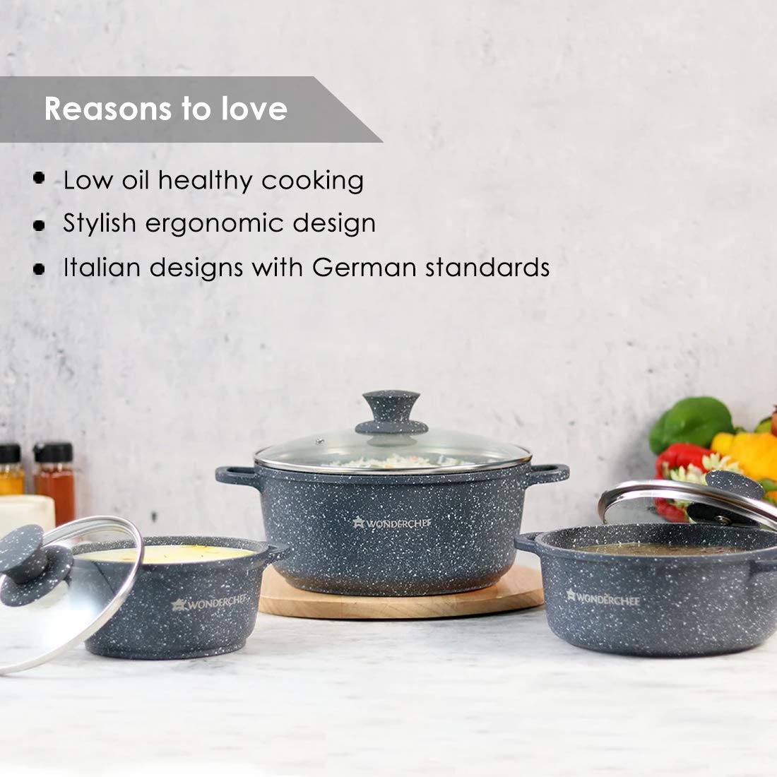 Wonderchef Granite 6-Piece Non-Stick Casserole Set  Induction-Friendly