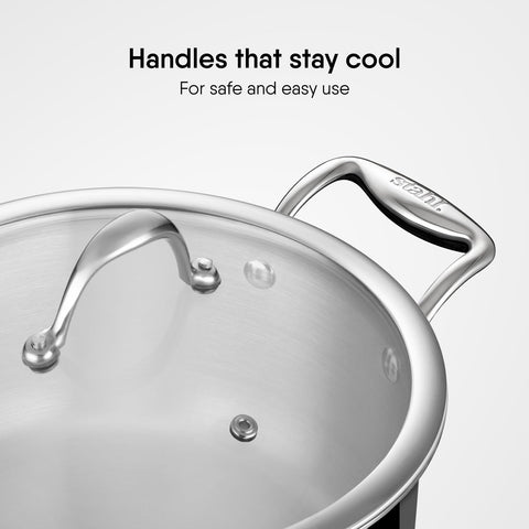 Stahl Artisan Triply Stainless Steel Sauce Pot with Lid, 12.2 L, 24 cm, Stainless Steel Casserole | Tri Ply Biryani Pot with Induction Base | Serves 15 People
