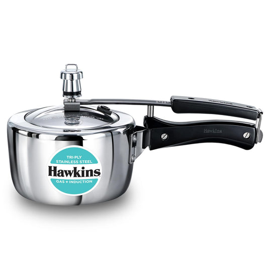 Hawkins 1.5 Litre Triply Stainless Steel Pressure Cooker, Inner Lid Induction Baby Cooker, Silver (HSST15)