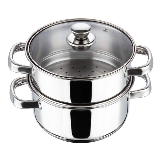 Vinod Stainless Steel 2 Tier Steamer with Glass Lid 24 cm | Multi-Purpose Modak & Momo Maker | Induction & Gas Stove Compatible | 2 Year Warranty – Silver
