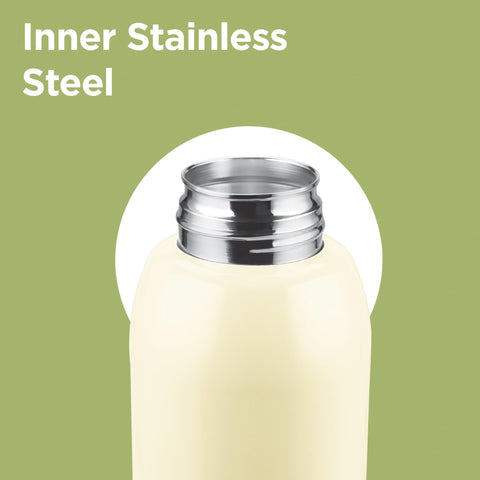 Milton Steel Swag 900 Inner Stainless Steel PU Insulated Sipper Water Bottle for Adults, Kids I Leak Proof Flip Top Lid I Easy to Carry I for Office, Gym, School, 690 ml, Ivory