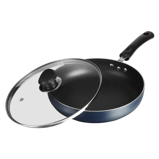 Vinod Zest Aluminium Non Stick Deep Frypan with Lid - 5.5 litre, 32cm | Skillet Pan for Frying | 3mm Thick | 3 Layer Coating | Scratch Proof | 1 Year Warranty - Gas Base
