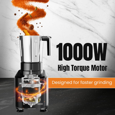 Ultra Choice Pro Mixer Grinder - Black | Fast & Heavy-Duty 1000W High Torque Motor with 5 Years Warranty | AISI 304 Food-Grade 3 SS Jar, 3 Speed Regular + Pulse