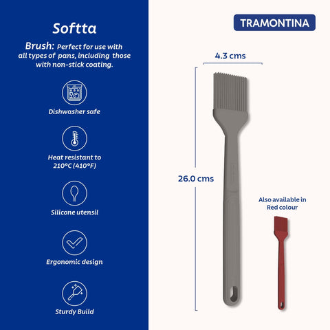 Tramontina Softta Silicone Basting Brush – Grey, Heat Resistant to 210°C – Ideal for Sauces, Marinades, Glazes, Butter – Baking, BBQ & Cooking Tool