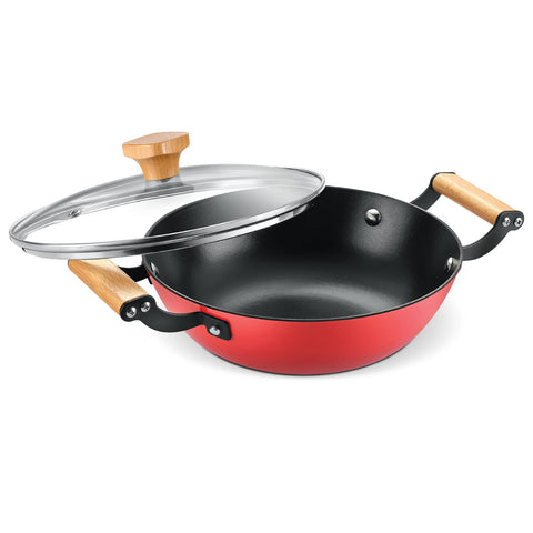 Prestige Castlite Enamel Coated Cast Iron Kadai 20cm/ 1.4L | Lightweight, High Heat Retention | Gas & Induction Compatible | Low-Oil Cooking | Stay-Cool Wooden Handles | Easy Clean | 15Y Warranty