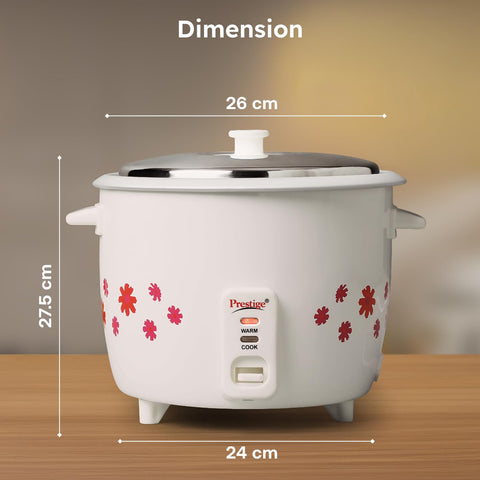Prestige PRWO 1.8-2 Electric Rice Cooker| 2 Aluminium Cooking Pans | Stainless Steel Lid | Grey/White | Cool Touch Handles | Detachable Power Cord | 700- Watt|1.8 Litres