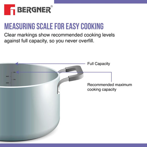 BERGNER Hitech Prism Non-Stick Stainless Steel Kadai with Glass Lid, 32 cm, 5.8 Litres, Induction Base, Silver (BG-31154-MM)