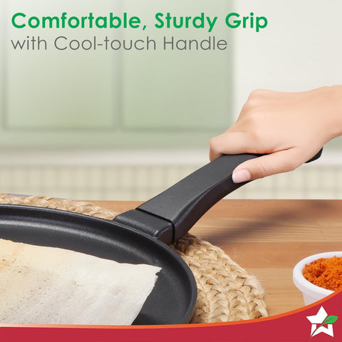 Wonderchef Inducta Die-Cast Aluminium Non-Stick Dosa Tawa | 3.8 mm Extra Thick Base | 28cm Non Stick Tawa | Induction Friendly | Soft Touch Bakelite Handle | 2 Year Warranty | Black