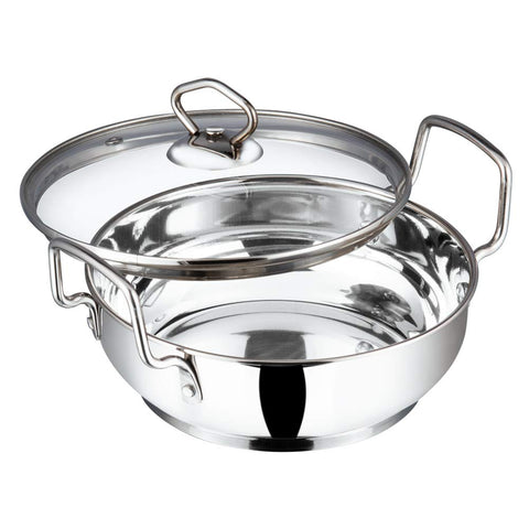 Vinod Stainless Steel Kadhai with Glass Lid, 2.7 L (26 cm) | Extra Thick Heavy Base, Riveted Handles, Easy to Clean, Durable Body | Ideal for Curries & Frying | Induction & Gas Base | 2 Yr Warranty