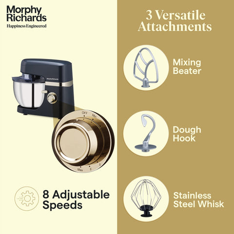 Morphy Richards Melange 800W Stand Mixer| 5L SS Bowl | Multi purpose functioning - Mixing, Beating, Kneading, Whisking| 8-Speed Level|Heavy Duty Motor |2-Yr Warranty【Navy Blue & Rose Gold】
