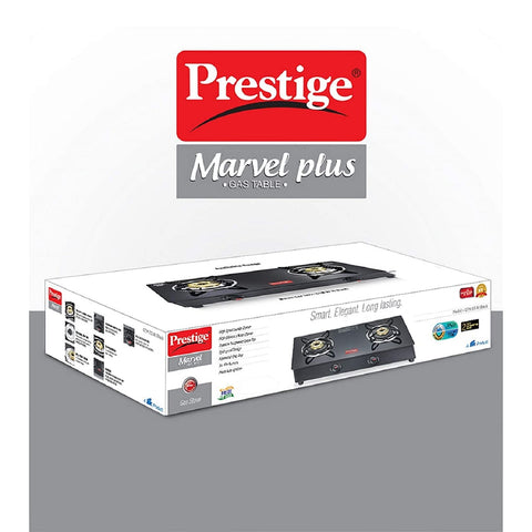 Prestige Marvel Plus 2 Burner Glass Top, Gas Stove (GTM 02, Black) - Manual Ignition