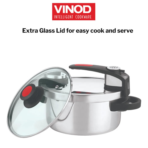 Vinod Stainless Steel Nutrimax Pressure Cooker 3.5 Litre | Sas Technology | Spillage Control, Unique Lid, Auto Lock, Visual Indicator | Induction And Gas Base | ISI Certified | 5 Years Warranty