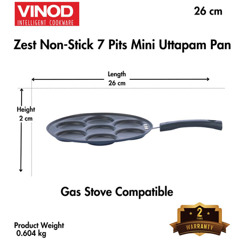 Vinod Zest Stick Free Mini Uttapam Pan with 7 Cavities – Appam Patra for Mini Uthappam, Idli, Pancake | Aluminum Multi Snack Maker | Gas Stove Compatible | Bakelite Handle | 1 Year Warranty