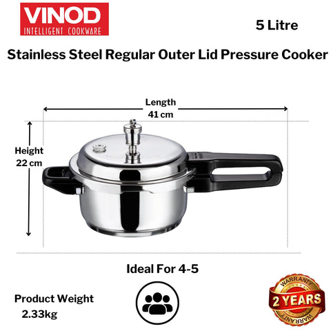 Vinod 5L Stainless Steel Cooker | Sandwich Bottom, Induction