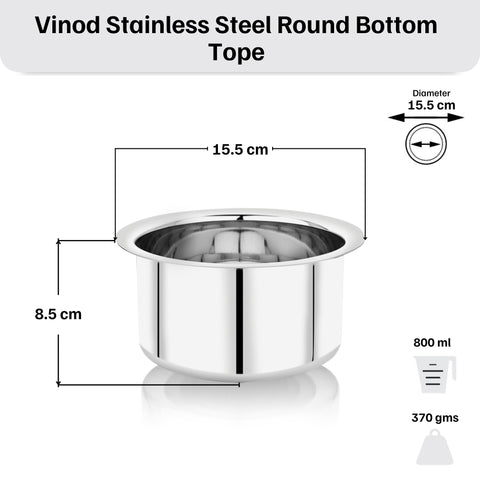 Vinod Stainless Steel Round Bottom Cooking Tope | Food-Grade Stainless Steel