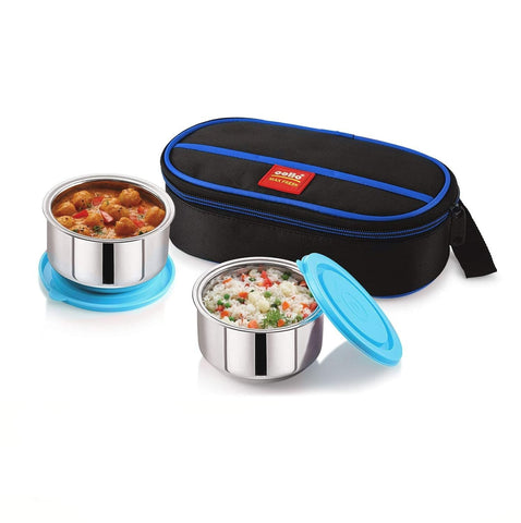 CELLO MAX FRESH Thermostyle Lunch 2 Small Container (275ml X2) with Jacket| Leakproof Lunch Boxes | Easy to Clean | Ideal for College, Office | Grey