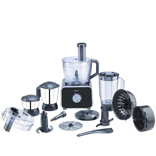 Bajaj FX-1000 Dlx 1000 Watts Food Processor And Mixer Grinder With 9 Attachments | 100% Copper Motor | Processing Bowl With 3 Jars | Safety Interlock | 2 Yr Warranty 【Black】