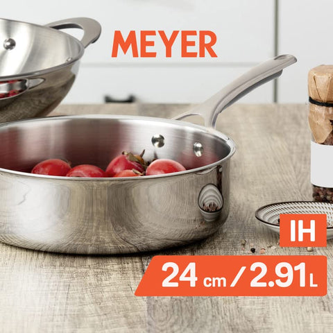 Meyer Select Stainless Steel Sautepan | Fry pan with Lid | Saute pan with Triply Base | Gas and Induction Suitable, 2.8 Liters/24cm (Induction & Gas Compatible)