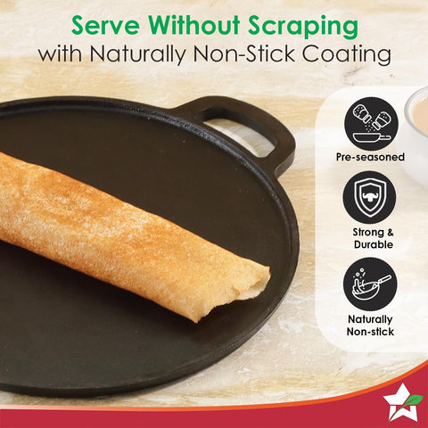 Wonderchef Forza Pre Seasoned Cast Iron Dosa Tawa, 30 cm (Black)