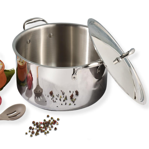 Vinod Platinum Triply Stainless Steel Biryani/Sauce Pot with Lid 30 cm | Heavy Bottom | Multipurpose Cooking Pot | Riveted Handles | Induction & Gas Compatible