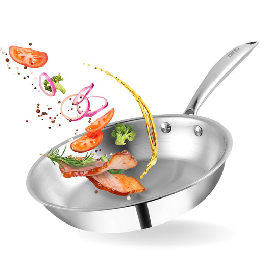 Vinod Platinum Triply Stainless Steel Frying Pan - 16 cm | Heavy-Bottom Frypan for Healthy, Low-Oil Cooking | Induction and Gas Compatible | Scratch Resistant