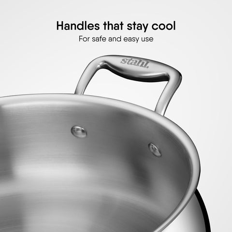 Stahl Artisan Triply Stainless Steel 32 cm Biryani Handi with Dual lid, Steel Lid for Dum & Glass Lid for Serving | 8.5L Biryani Pot, Gas & Induction Compatible | Non-Toxic, Less Oil, Stick Resistant