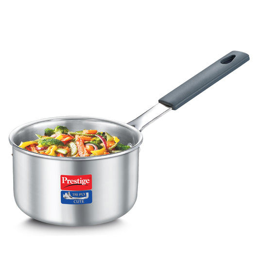 Prestige 10cm/400ml Tri-Ply Stainless Steel Cute Sauce Pan|Gas & Induction Compatible| Even Heat Distribution|Perma-Cool Handles|Thick Gauge