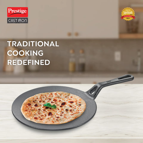 Prestige Cast Iron Concave Tawa, 250 mm (Black)