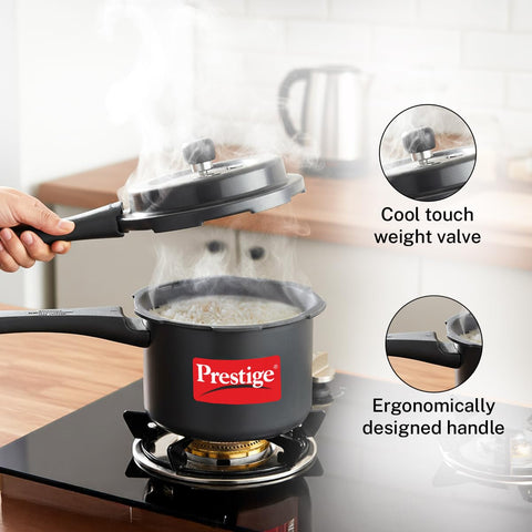 Prestige 3 Litre Hard Anodised Popular Svachh Outerlid Pressure Cooker|Deep Lid for spillage Control|Gas compatible|Gasket Release System|Metallic Safety Plug|5 years warranty|ISI Certified