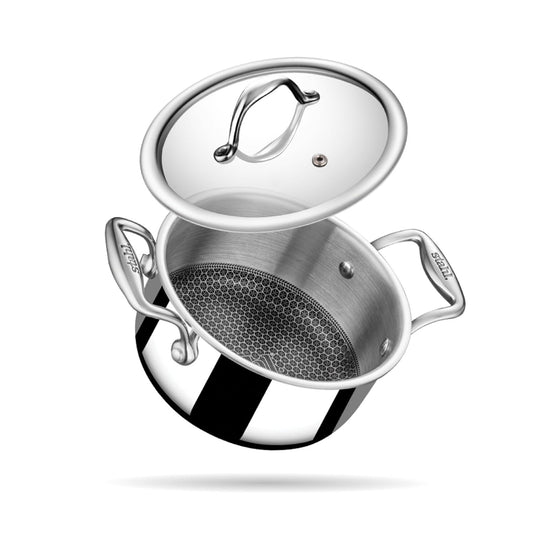 Stahl Artisan Hybrid Casserole 24 cm | Triply Steel with HexaRidge | Stick-Resistant & Durable | Perfect for Family Meals
