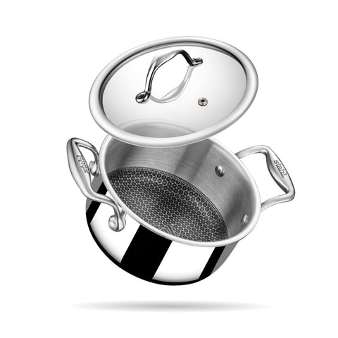 Stahl Artisan Hybrid Casserole 24 cm | Triply Steel with HexaRidge | Stick-Resistant & Durable | Perfect for Family Meals