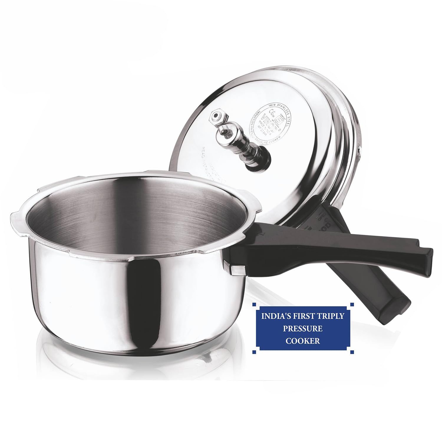 Vinod Platinum 2L Triply Stainless Steel Cooker | Outer Lid, ISI