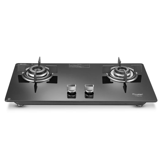 Prestige Efficia Convertible 2 Burner Glasstop Hob|One-Touch Advance Auto-Ignition|Cast-Iron Pan Support|Toughened Glass|SABAF Burners|Ultra-Slim Body|5 Years Warranty on Glass|Black