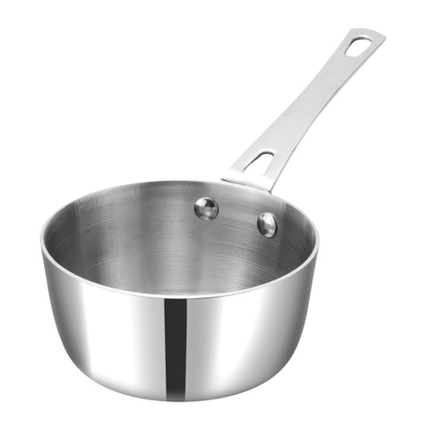 Vinod Platinum Triply Stainless Steel Mini Saucepan - 12cm (600ml), Compact Design, Healthy Cooking, Sturdy and Durable, Ideal for Boiling Milk, Tea, Melting Butter, and Baby Food - 5 Years Warranty