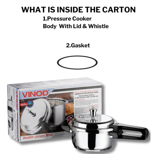 Vinod 2L Stainless Steel Cooker | Sandwich Bottom, Induction