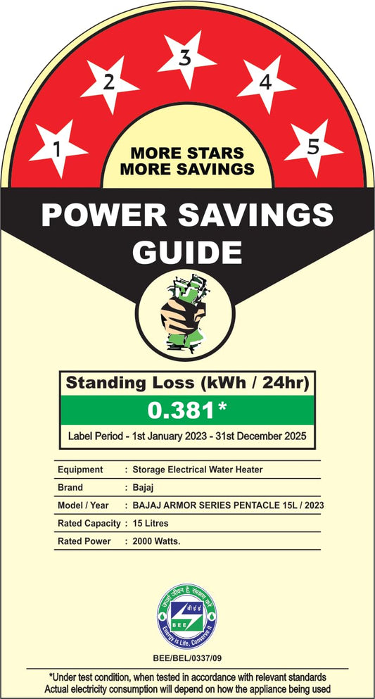 Bajaj Armour Series Pentacle 15L Storage Water Heater For Home|5 Star Rated Geyser For Bathroom|Glass-lined Coating|Non-Stick Heating Element|Suitable For High Rise Building|4-Yr Warranty|White & Blue