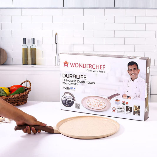 Wonderchef Duralife 28 cm Die-Cast Non-Stick Dosa Tawa – Ivory