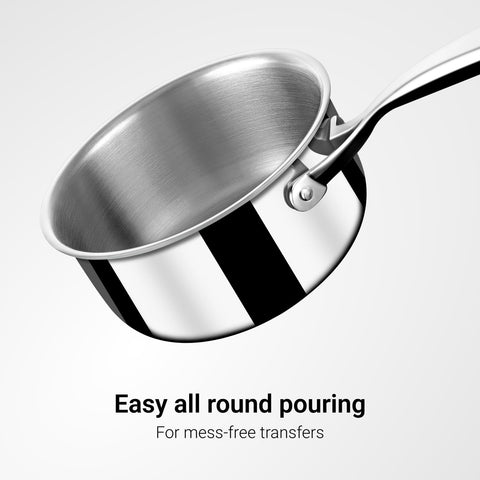 Stahl Artisan Triply 1L, 14cm Stainless Steel Tea Pan with Lid | Triply Sauce Pan | Induction & Gas Stove Compatible Milk Pan