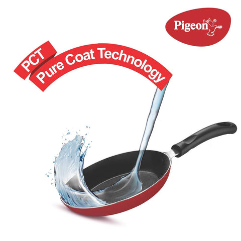 Pigeon Duo Pack Non Stick Tawa-Fry Pan Gift Set | Pigeon Nonstick Duo Pack Flat Tawa 250 and Fry Pan 240 Gift Set (Red)